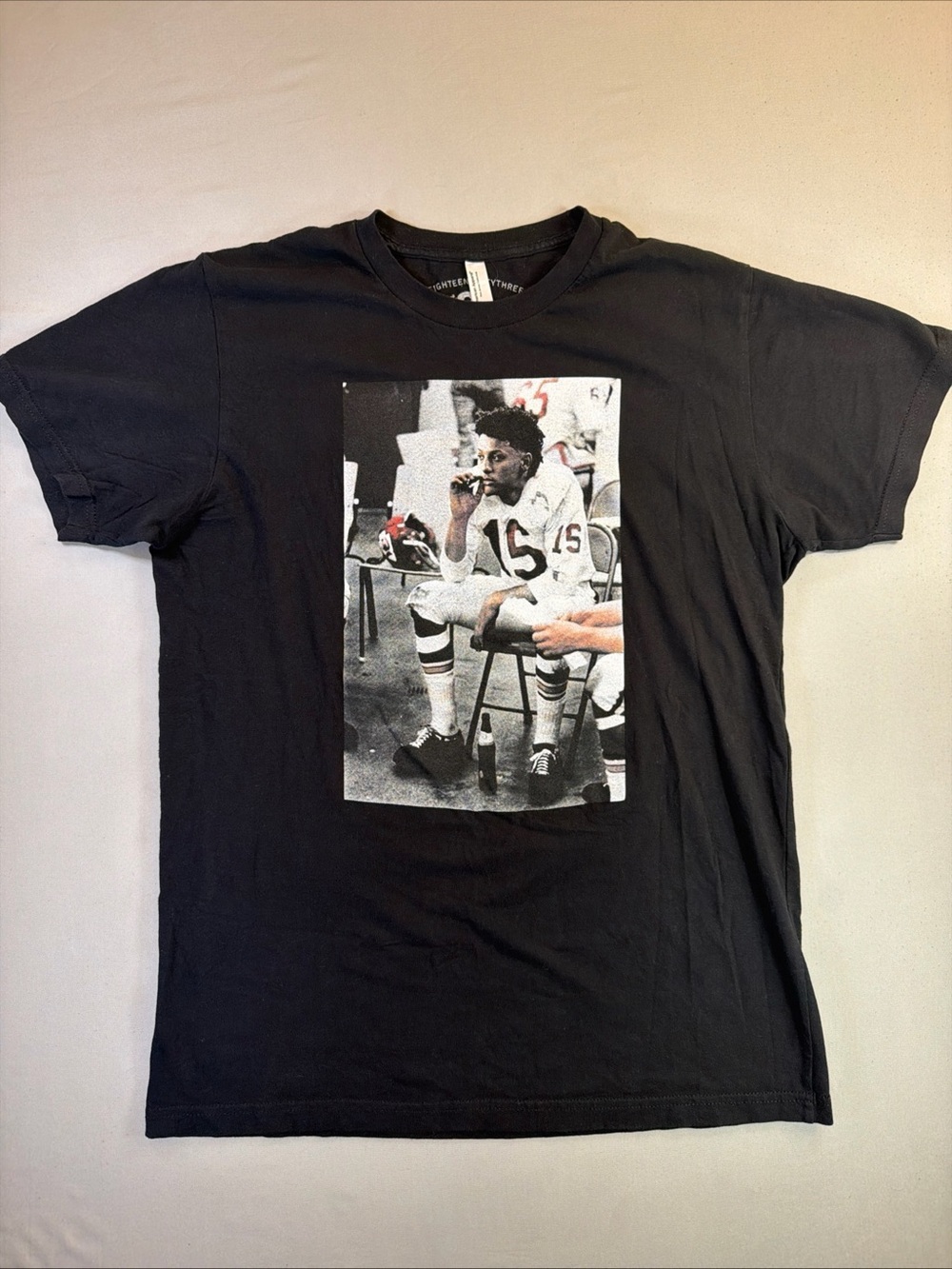 American Apparel Black Graphic Tee with Monochrome Football Print